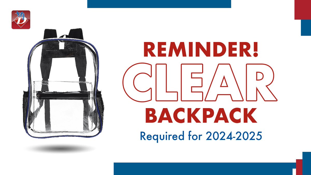 As a reminder, ALL Duncanville ISD students will be required to bring a CLEAR backpack to campus for the 2024-2025 school year. Information and FAQ's can be found on our website.

THANK YOU for supporting our clear backpack policy!

🎒» duncanvilleisd.org/clearbackpacks