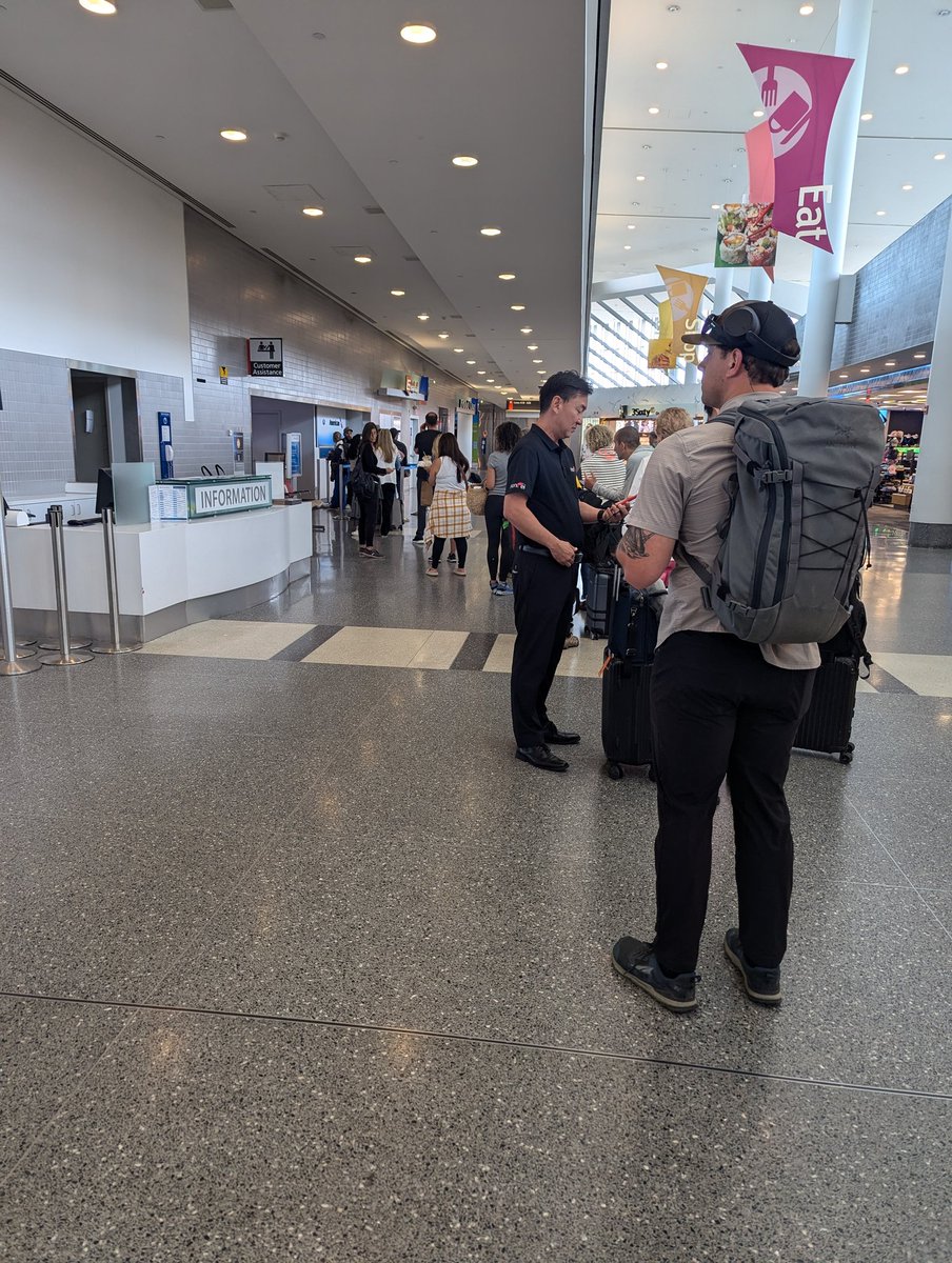 kreenmachine's tweet photo. No offer to put me up in a hotel despite the overnight layover. 

Tried to talk to customer service but it was a 40 minute phone wait time or required waiting in this line. 

You've lost a loyal American Airlines customer @AmericanAir https://t.co/6rGl6piBZH