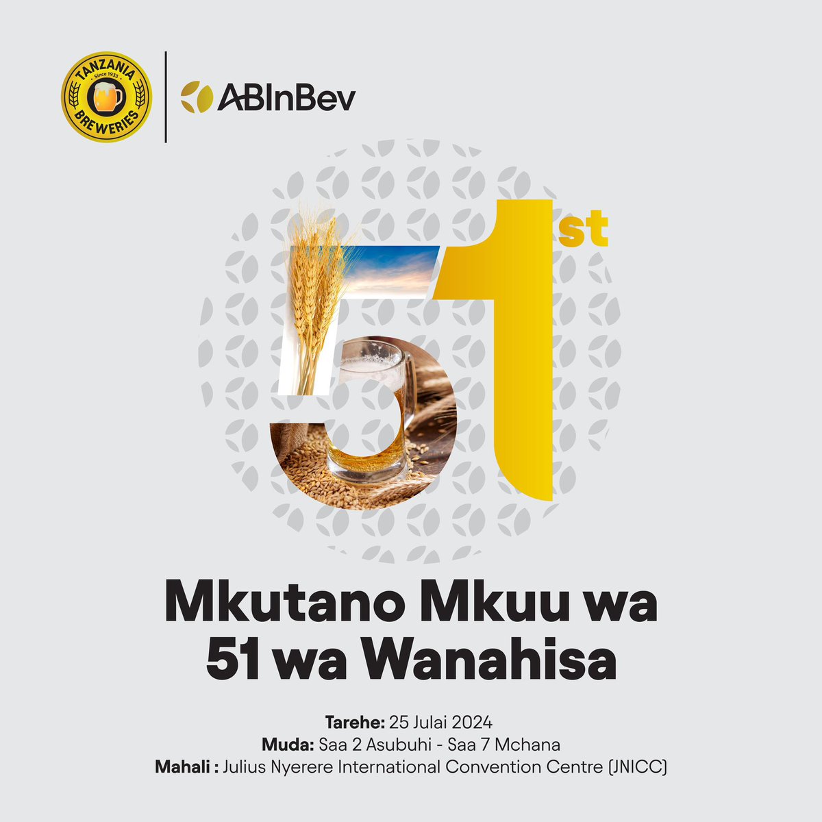 TblPlc's tweet photo. Jiunge nasi tarehe 25 Julai 2024 pale JNICC kuanzia saa 2 asubuhi hadi saa 7 mchana, tutakuwa wenyeji wa Mkutano Mkuu wa 51 wa Wanahisa. 

Tunatarajia kuungana na wadau wetu katika kujadili thamani endelevu.
Endelea kufuatilia kujua zaidi.

#AFutureWithMoreCheers #51stAGM https://t.co/C3LGDyJzS5