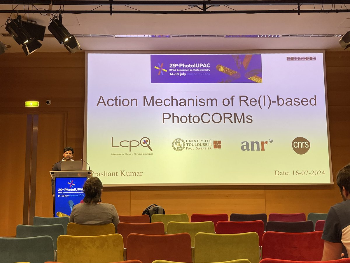 PrashantKumar_Z's tweet photo. It was good experience to share my latest research findings about Re(I) based PhotoCORMs @photoIUPAC2024 in Valencia. Thanks to everyone who attended the talk and showed interest in our work. The project is funded and supported by @AgenceRecherche @CNRS @LCPQ_UMR5626.
#compchem https://t.co/redFX5tBXx