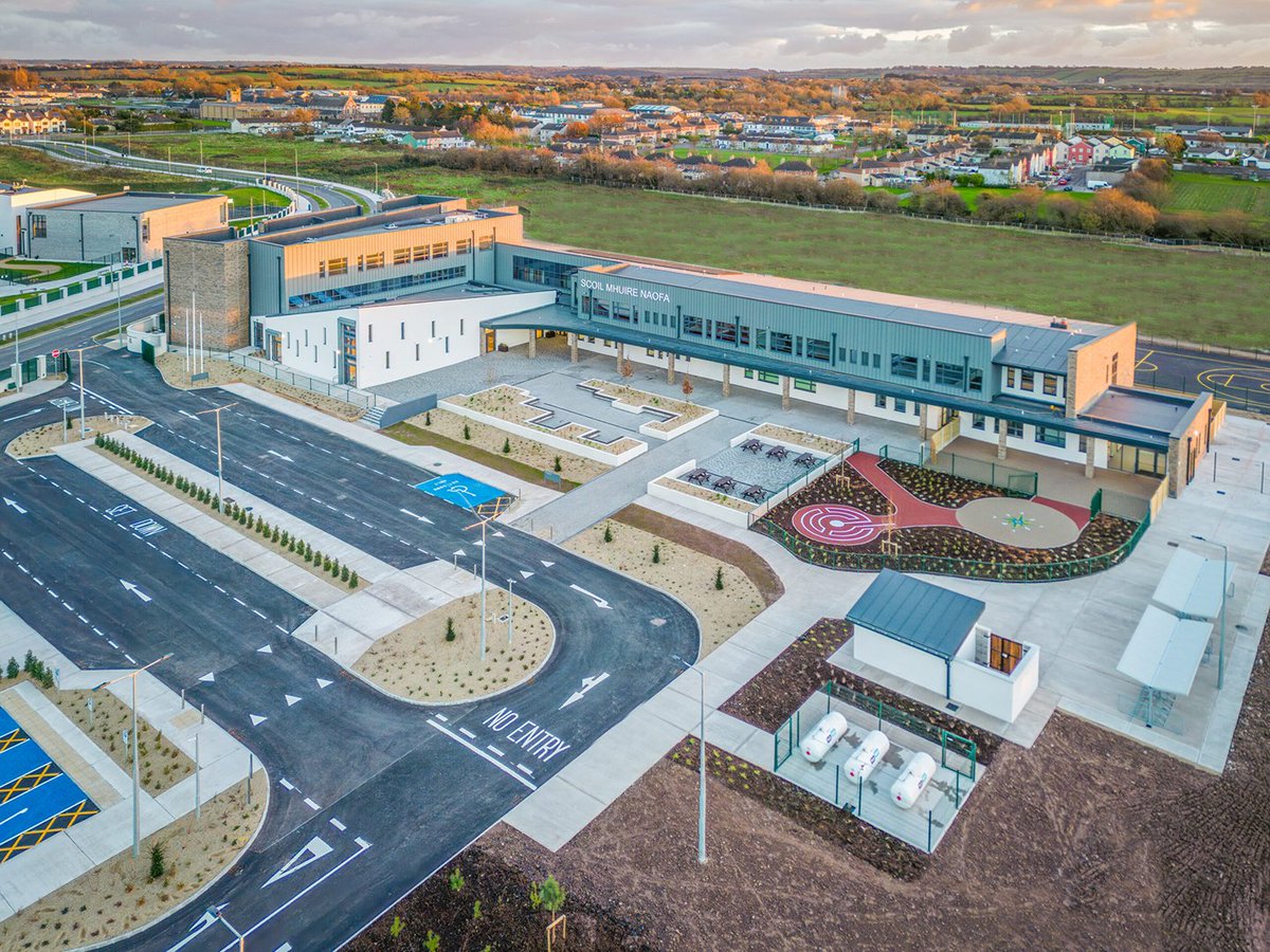 CJFAArchitects's tweet photo. Recent Project: Scoil Mhúire Naofa National School, Carrigtwohill Educational Campus, Co. Cork, Ireland.

The project comprises of the provision of a new 3 storey primary school building with 24 classrooms and 2 Classroom Special Needs Unit (SNU) with a physical education hall, support teaching spaces and ancillary accommodation.

Architectural features include a 3-stotrey brick elevation, extensively landscaped student social area, lively internal colour schemes, a continuous canopy, a courtyard, and a 3-storey atrium to the centre to the school, with rooflight.

The site works to the school grounds consisted of the provision of cycle spaces, bin store/external store, 4 no. ball courts, playing field, secure special play area, extensive landscaping, and new entrance, as well high-quality boundary treatment, and all other associated site development works.

The works to the remainder of the school grounds consisted of the provision of car parking spaces, disabled access car parking spaces, drop-off and pick-up facilities. Inline channel and onsite attenuation storage measures are incorporated into the development to manage flood risk.

For more information, and further images of the project, visit the CJFA Project Page: https://t.co/smkdASoj9E

Congratulations to all involved, including:

D&B Contractors: ABM Contractors Ltd
Architects: C.J. Falconer & Associates, Architects
Civil & Structural Engineer: Hayes Higgins Partnership
Mechanical & Electrical Engineer: Varming Consulting Engineers Ltd.
Fire Safety Consultants: Maurice Johnson & Partners
B(C)AR Assigned Certifiers: Catalyst
Project Managers: KSN Project Management

Photography by: Michael Conlon Photography