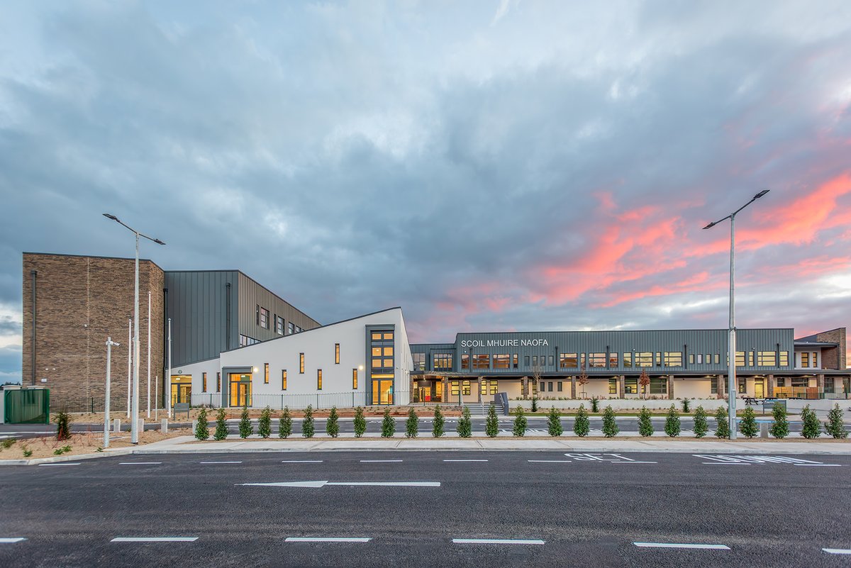 CJFAArchitects's tweet photo. Recent Project: Scoil Mhúire Naofa National School, Carrigtwohill Educational Campus, Co. Cork, Ireland.

The project comprises of the provision of a new 3 storey primary school building with 24 classrooms and 2 Classroom Special Needs Unit (SNU) with a physical education hall, support teaching spaces and ancillary accommodation.

Architectural features include a 3-stotrey brick elevation, extensively landscaped student social area, lively internal colour schemes, a continuous canopy, a courtyard, and a 3-storey atrium to the centre to the school, with rooflight.

The site works to the school grounds consisted of the provision of cycle spaces, bin store/external store, 4 no. ball courts, playing field, secure special play area, extensive landscaping, and new entrance, as well high-quality boundary treatment, and all other associated site development works.

The works to the remainder of the school grounds consisted of the provision of car parking spaces, disabled access car parking spaces, drop-off and pick-up facilities. Inline channel and onsite attenuation storage measures are incorporated into the development to manage flood risk.

For more information, and further images of the project, visit the CJFA Project Page: https://t.co/smkdASoj9E

Congratulations to all involved, including:

D&B Contractors: ABM Contractors Ltd
Architects: C.J. Falconer & Associates, Architects
Civil & Structural Engineer: Hayes Higgins Partnership
Mechanical & Electrical Engineer: Varming Consulting Engineers Ltd.
Fire Safety Consultants: Maurice Johnson & Partners
B(C)AR Assigned Certifiers: Catalyst
Project Managers: KSN Project Management

Photography by: Michael Conlon Photography