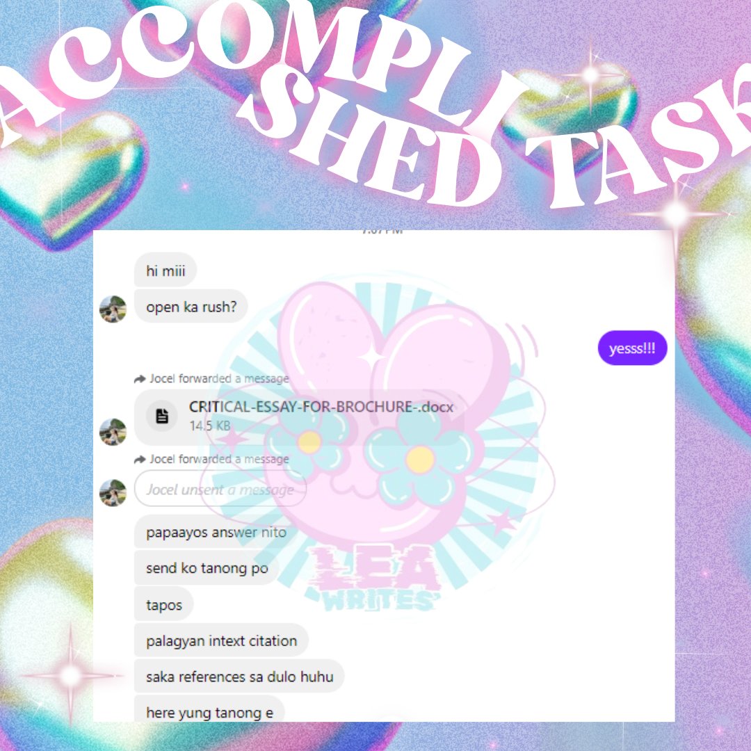 ⋆.ೃ࿔*:･𝐜𝐫𝐢𝐭𝐢𝐜𝐚𝐥 𝐞𝐬𝐬𝐚𝐲 𝐂𝐎𝐌𝐏𝐋𝐄𝐓𝐄𝐃

🍰 . 𖦹˙—Thank you for entrusting me with your 𝗰𝗿𝗶𝘁𝗶𝗰𝗮𝗹 𝗲𝘀𝘀𝗮𝘆 worth 𝟐𝟓𝟎 pesos. 

🎸⋆⭒˚｡ 𝗦𝘁𝗶𝗹𝗹 𝗮𝗰𝗰𝗲𝗽𝘁𝗶𝗻𝗴 𝗮𝗻𝘆 𝘄𝗿𝗶𝘁𝗲 𝘂𝗽 𝗮𝗻𝗱 𝗰𝗮𝘀𝗲 𝘀𝘁𝘂𝗱𝗶𝗲𝘀!

#leawrites_proofs