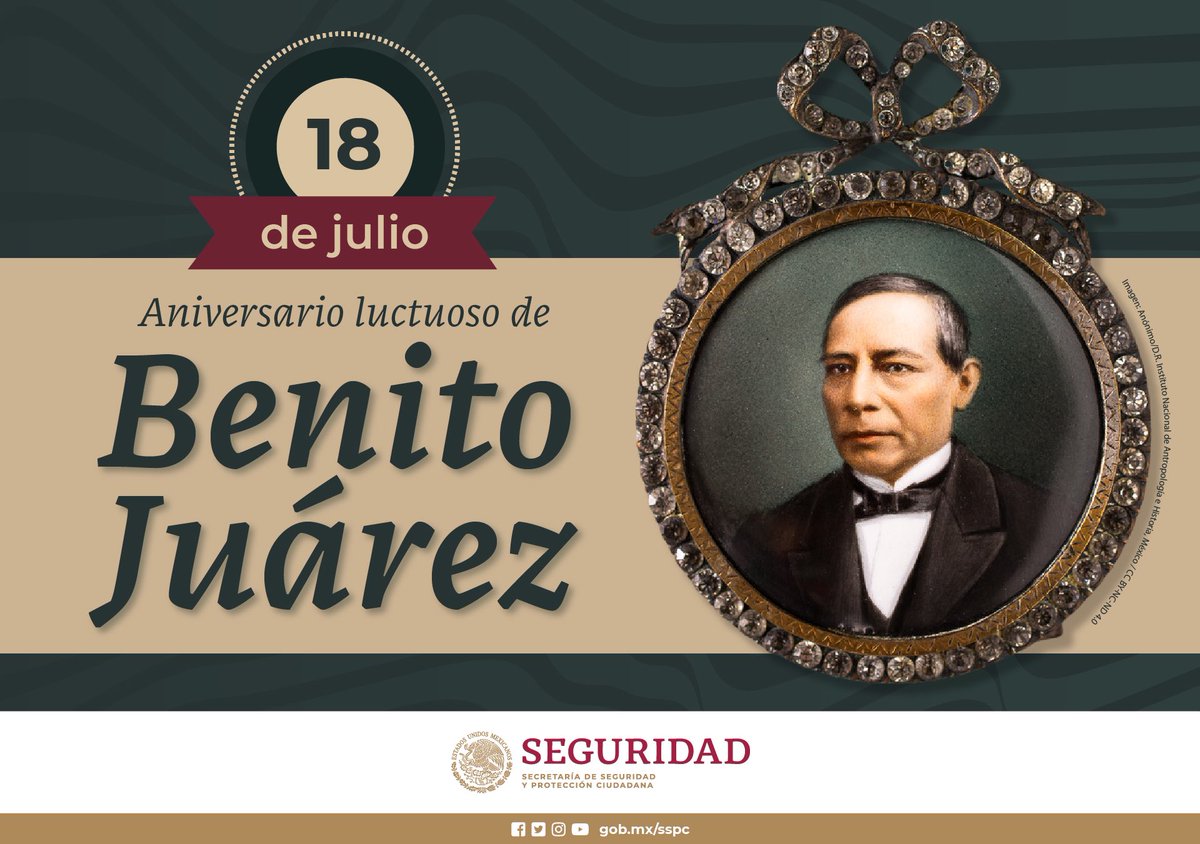 En el 152 aniversario luctuoso de #BenitoJuárez recordamos su pensar idealista y las grandes aportaciones que hizo a nuestra nación. 🇲🇽