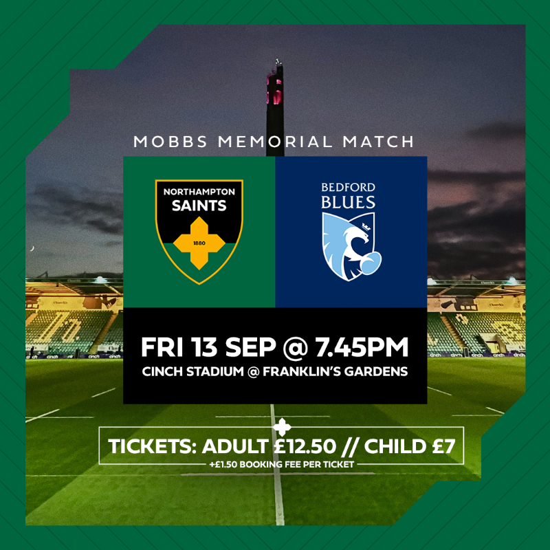 SaintsRugby's tweet photo. The Mobbs Memorial Match will return to cinch Stadium at Franklin's Gardens as we lock horns with our friends @BedfordBluesRFC 🙌

This game is included in the 2024/25 Season Ticket package.