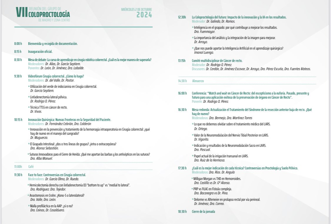 Queridos amigos. Ya podemos anunciar la VII Reunión de Coloproctologia de Madrid y Zona Centro el próximo 2 de Octubre. Inscríbete ya!! Inscripción presencial u on line. Gracias a todos los participantes y sponsors por hacerlo posible un año más!! Os esperamos!!!