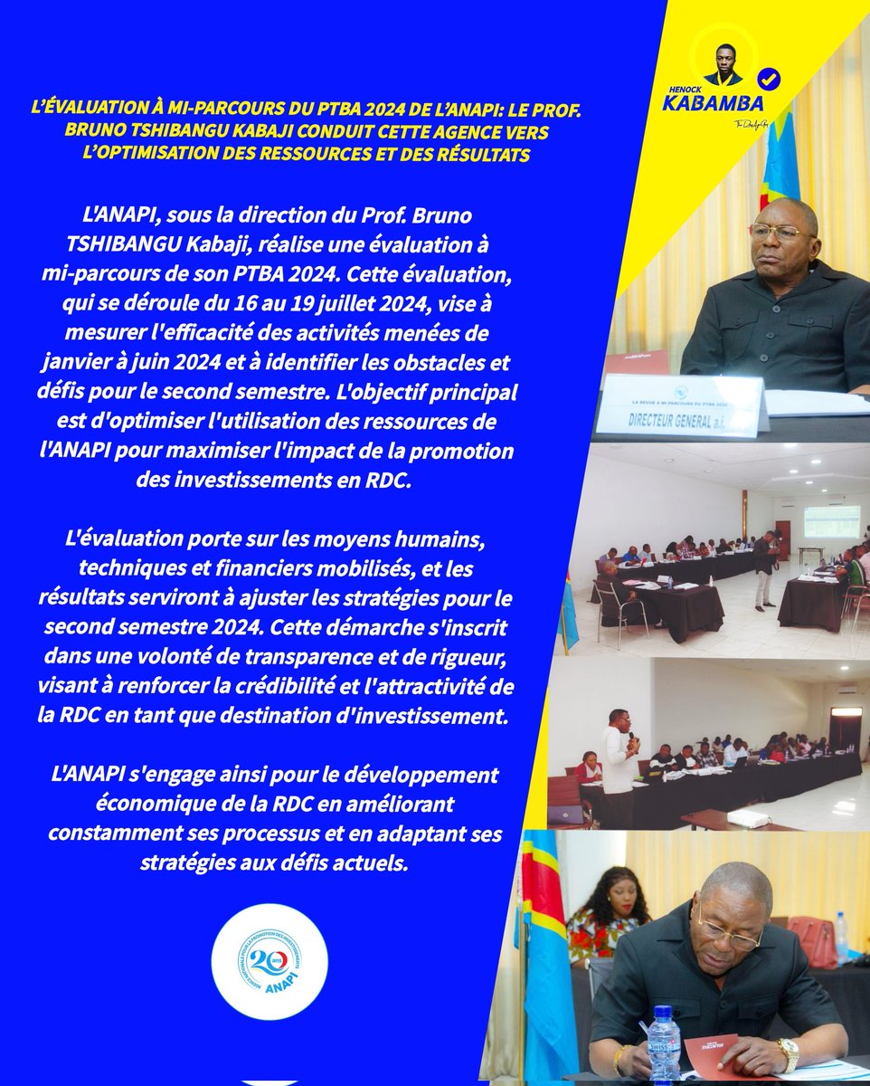 EnockKabamba5's tweet image. L’ÉVALUATION À MI-PARCOURS DU PTBA 2024 DE L’ANAPI: LE PROF. BRUNO TSHIBANGU KABAJI CONDUIT CETTE AGENCE VERS L’OPTIMISATION DES RESSOURCES ET DES RÉSULTATS

#Anapi #investinDrc