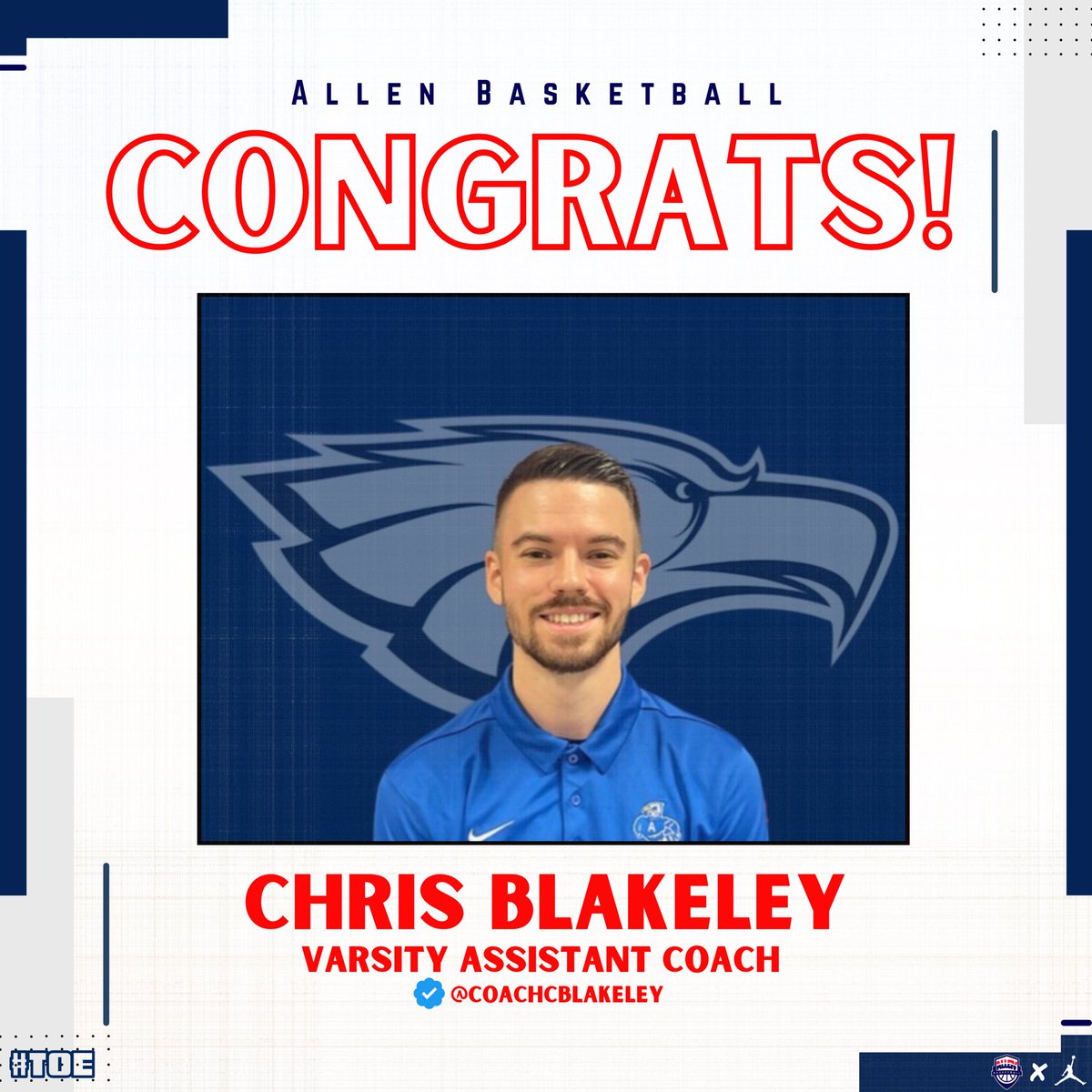 AllenEagleBball's tweet photo. Chris Blakeley has been promoted to Varsity Assistant Coach.

📰 Story » https://t.co/HSE9PQNsst

Congrats, @CoachCBlakeley!

#TOE https://t.co/sfZDkJPShL