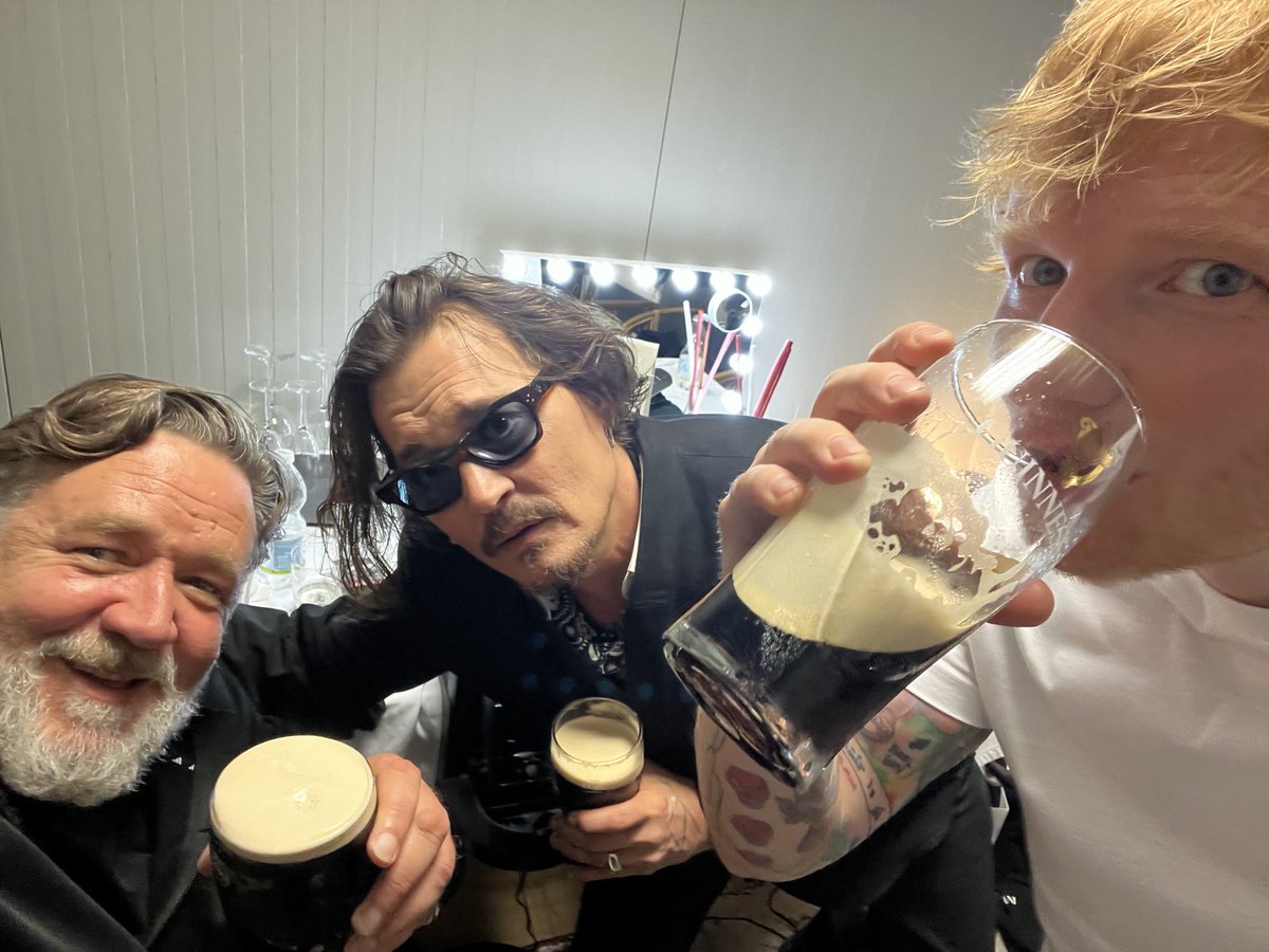 russellcrowe's tweet photo. Teatro del Silenzio backstage  shenanigans with Teddy &amp; Johnny. 
Lubrication by Guinness. 
Perfect. 
Grazie Millie Maestro Andrea Bocelli. What an incredible experience. https://t.co/plEbq1LMwj