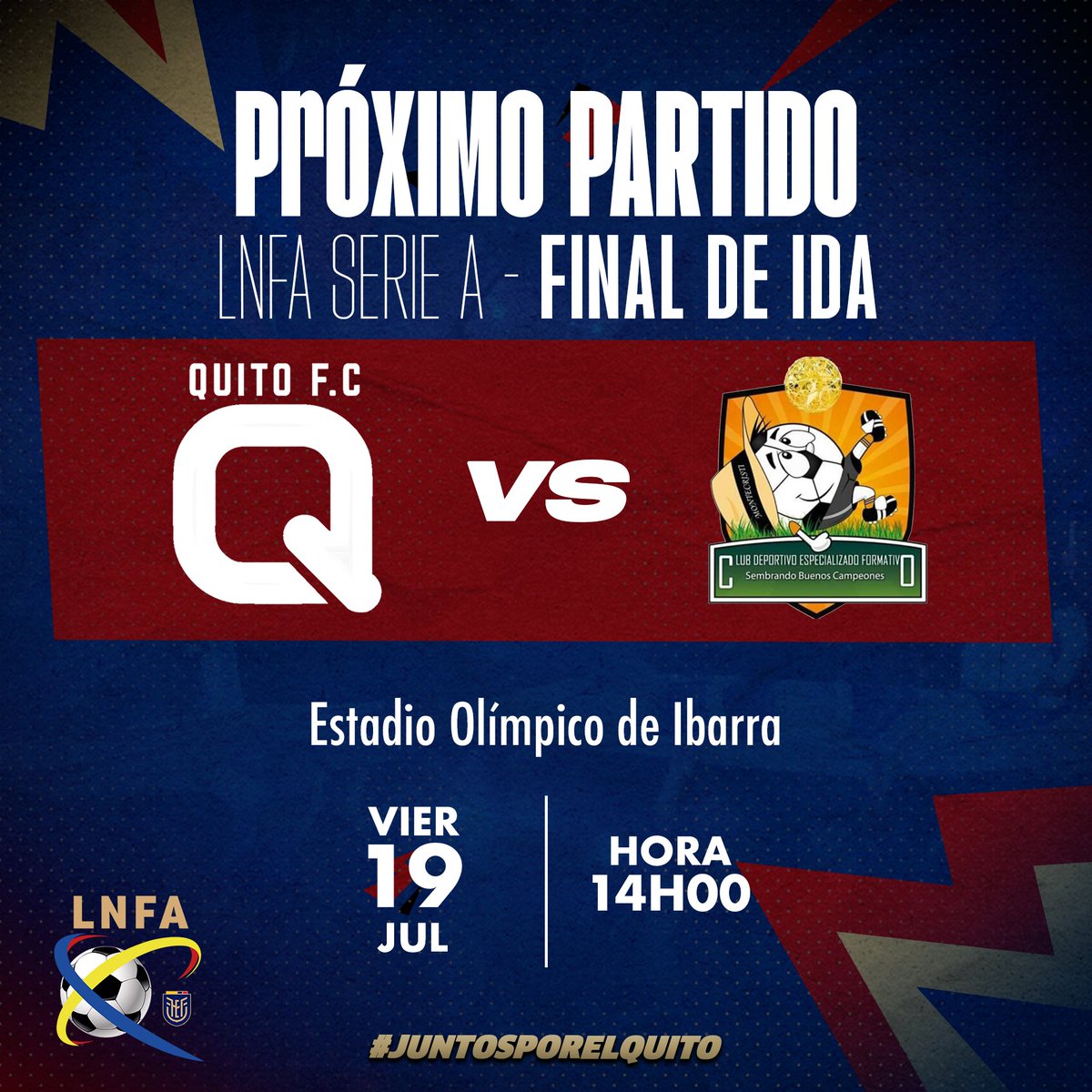 quitofc2's tweet photo. Próximo partido 💙❤️

Vamos por esa final 🔥

🆚 Sembrando Buenos Campeones
🕣 14h00
🏟️ Estadio Olímpico de Ibarra
🗓️ 19 de julio

Vamos equipo 🔵🔴

#Fútbol #Ecuador #Quito #Soccer https://t.co/XkoGli7mnt