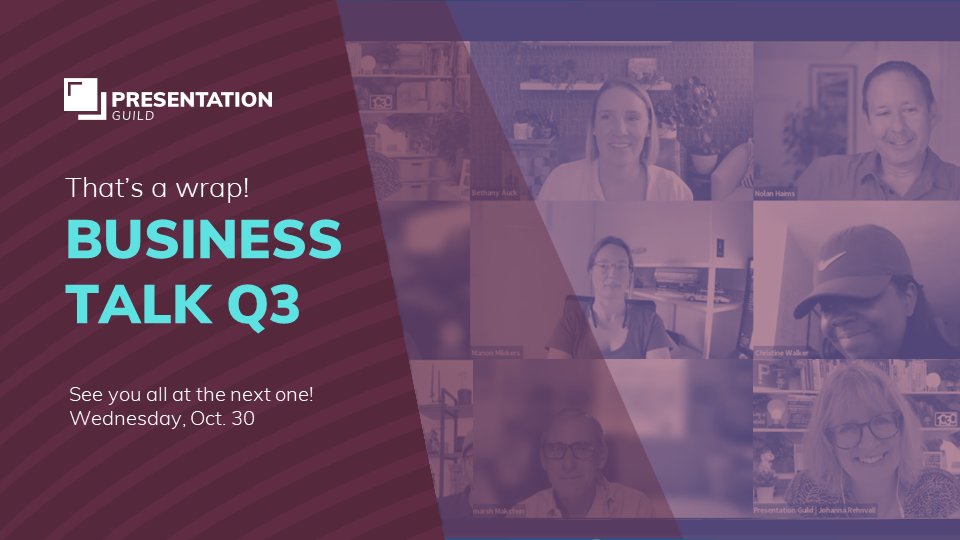 presentguild's tweet image. 🌟 Exciting insights at the Q3 Business Talk! 🌟
This session was filled with valuable advice and strategies. If you&apos;re an entrepreneur, or aspiring to be one, make sure you don&apos;t miss the next Business Talk: Wednesday, October 30 at 1:00 PM ET. Can&apos;t wait!

#PresentationDesigner