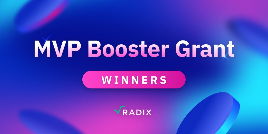 Congratulations to <a href="/SelfiSocial/">Selfi.xrd</a>, <a href="/RootFinanceXRD/">Root Finance</a>, and <a href="/nftwars_x/">NFTwars | Radix</a> for being awarded the MVP Booster Grant! 🎉

Each winner will receive $5,000 in XRD following the release of their projects on Stokenet. 

You can learn more about each project below 👇

radixdlt.com/blog/mvp-boost…