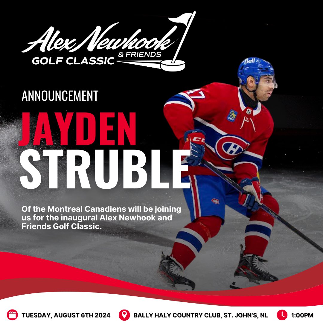 Alex Newhook Golf Classic (@angolfclassic) on Twitter photo 📣 We are pleased to announce that Jayden Struble of the Montreal Canadiens will be one of our many special guests for the inaugural Alex Newhook & Friends Golf Classic!
Thank-you Jayden for helping us raise funds for our local charities!
<a href="/jaydenstruble/">Jayden Struble</a> <a href="/AlexNewhook_/">Alex Newhook</a> 📣 We are pleased to announce that Jayden Struble of the Montreal Canadiens will be one of our many special guests for the inaugural Alex Newhook & Friends Golf Classic!
Thank-you Jayden for helping us raise funds for our local charities!
<a href="/jaydenstruble/">Jayden Struble</a> <a href="/AlexNewhook_/">Alex Newhook</a>