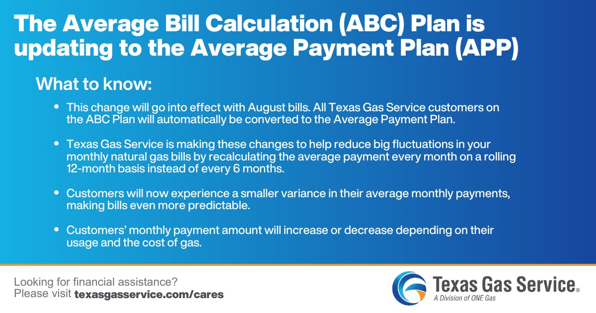 This August, our Average Bill Calculation (ABC) Plan will become the Average Payment Plan (APP). Customers will experience a smaller variance in their average monthly payments, making bills even more predictable. Read below for more information.