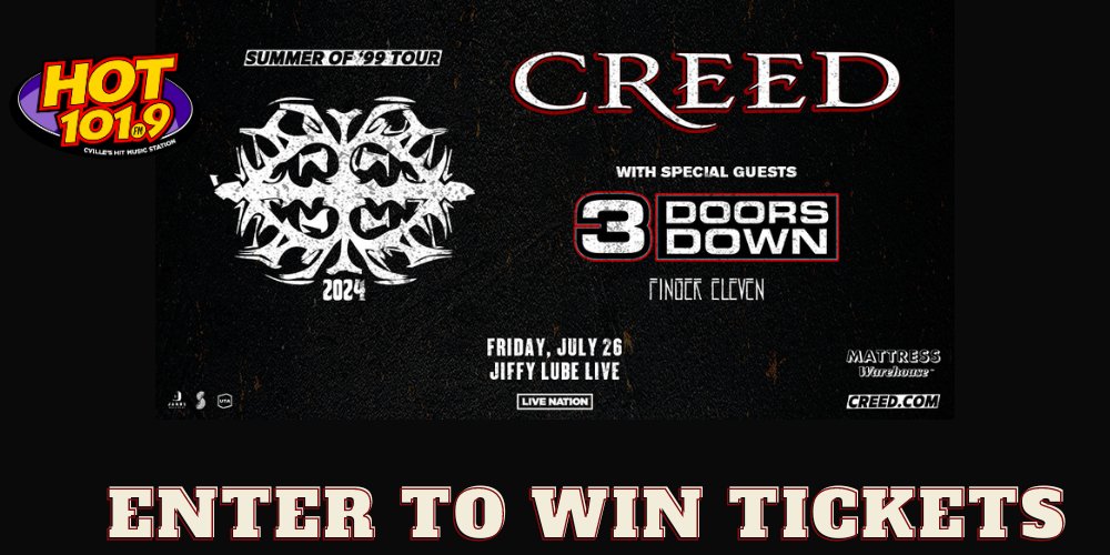 ENTER TO WIN TICKETS FROM Hot 101.9: Creed - Summer of '99 Tour at Jiffy Lube Live on July 26, 2024! 1019hot.com/2023/10/31/ent…