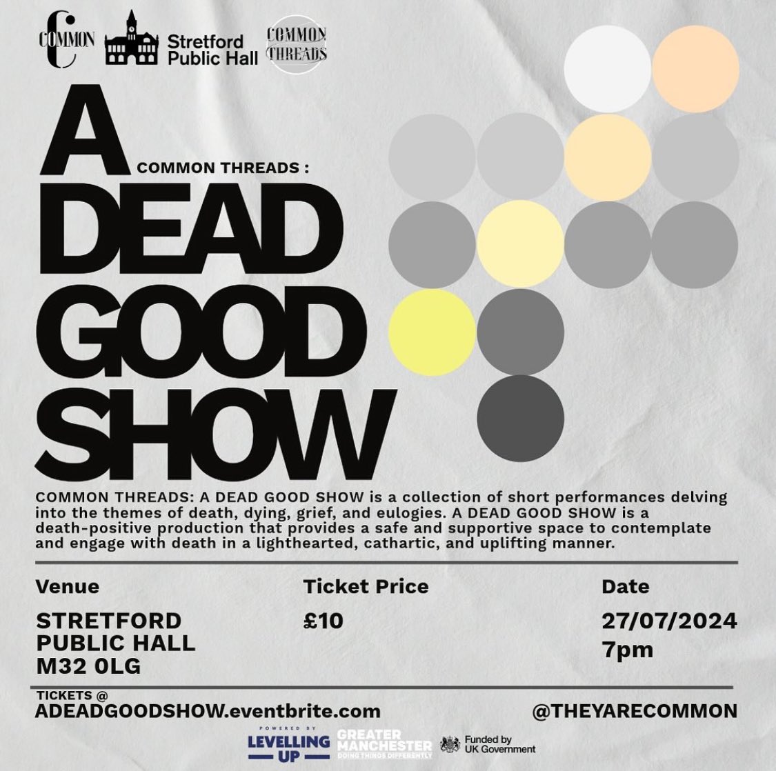 Me and the missus are in a play together!! 
😍🎭
We are so excited to be joining the cast in 
‘A DEAD GOOD SHOW’
Come and watch us in this beautifully funny but sad short play by Leni Murphy on 27th July, one night only!! 

eventbrite.co.uk/e/common-threa…