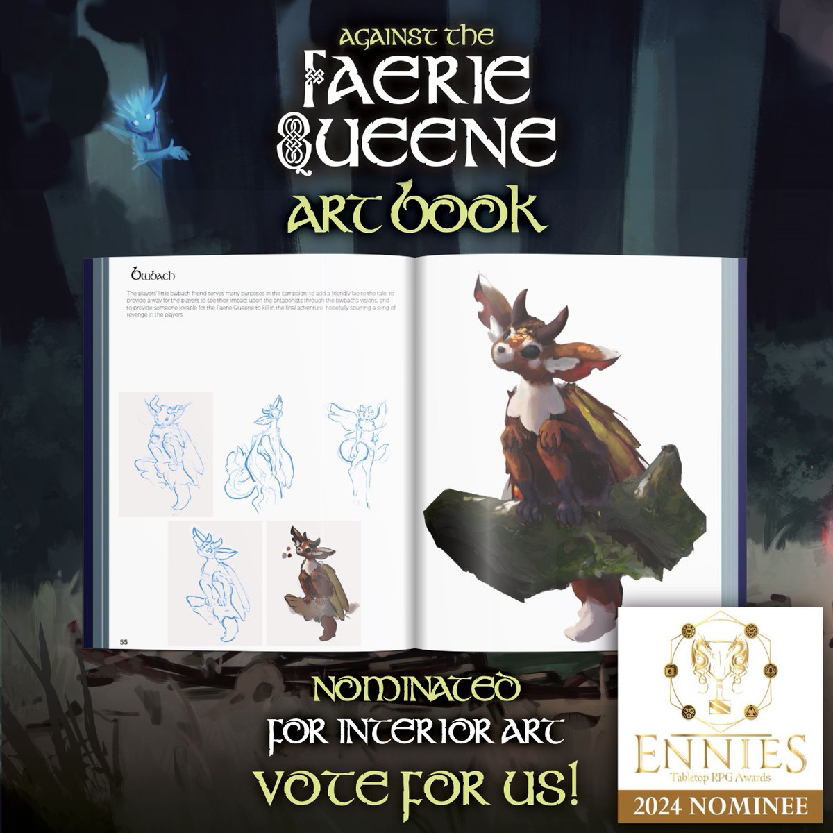 🎨 Art books for RPGs?! 🎲 Yes please!

Vote for the Against the Faerie Queene Art Book for Best Interior Art at the ENNIE awards if you love concept art like we do! buff.ly/3Wdeoae

#ENNIES #ttrpg #dnd