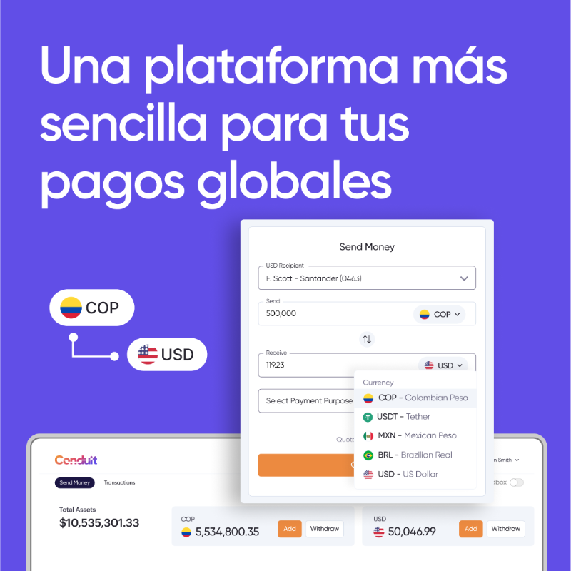 ConduitPay's tweet photo. Facilita, agiliza y reduce costos en pagos con una plataforma.