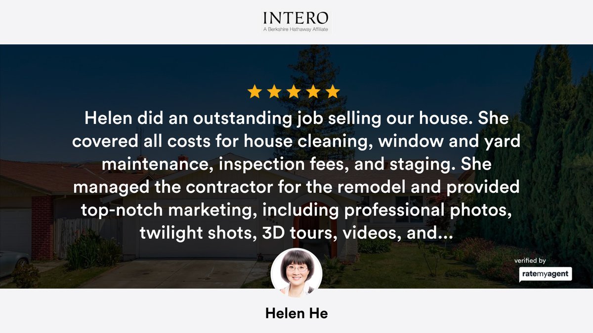 helenqhe's tweet image. My latest RateMyAgent review in San Jose.
 01720584
rma.reviews/jebx7oz98rbw

...
#ratemyagent #realestate #Intero