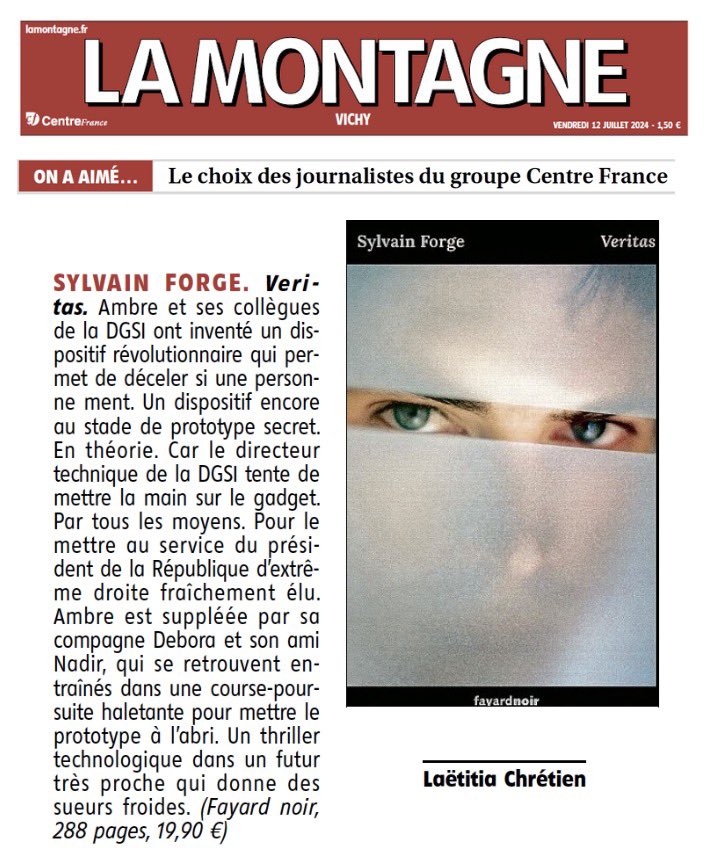 Veritas <a href="/fayardnoir/">Fayard noir</a> dans le choix des journalistes du journal <a href="/lamontagne_fr/">La Montagne</a>