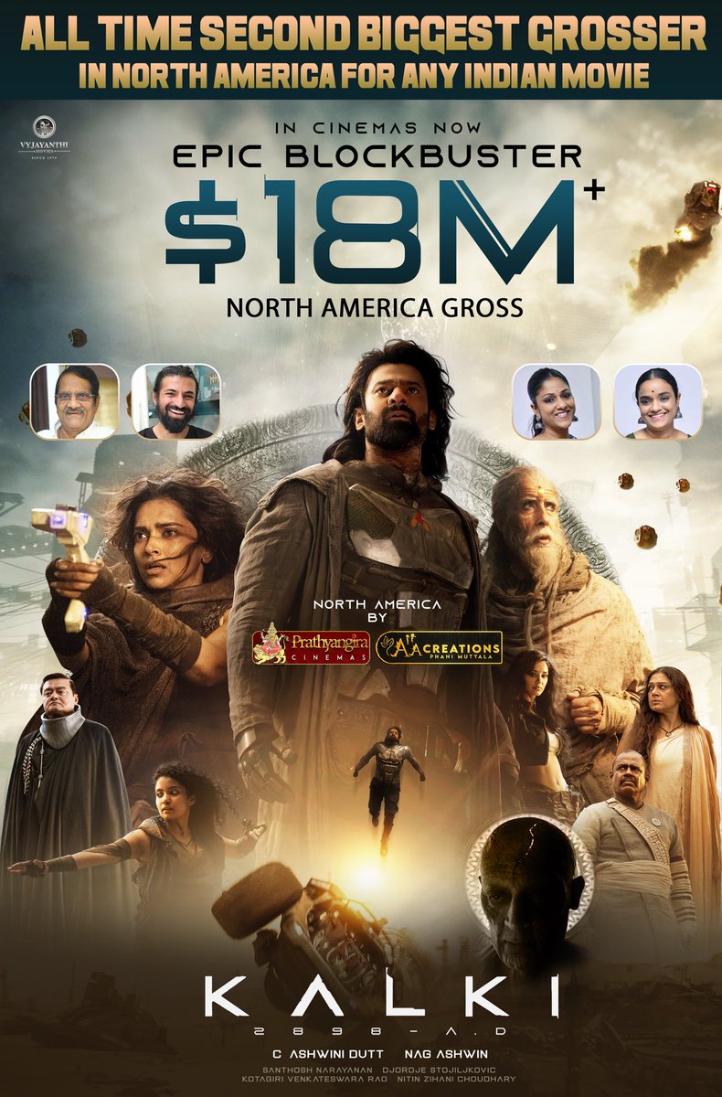 PrathyangiraUS's tweet photo. No matter how many films we do in the future, this film with our dear #Prabhas, our director and producers - #Kalki2898AD will always hold a special place in our hearts ❤️❤️

Thank you for the love! #EpicBlockbusterKalki has now crossed the $18 Million mark and already the second biggest grosser in North America. 💥💥

@SrBachchan @ikamalhaasan @deepikapadukone @nagashwin7 @VyjayanthiFilms