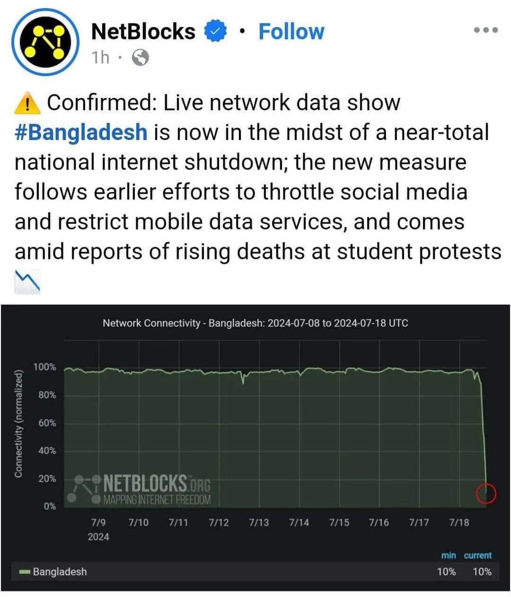 Government of Bangladesh cut all the cell networks and internet services, and killing innocent students. 

#StarLinkforBangladesh <a href="/elonmusk/">Elon Musk</a> can you please help! 

#SaveBangaldeshiStudents <a href="/Starlink/">Starlink</a>