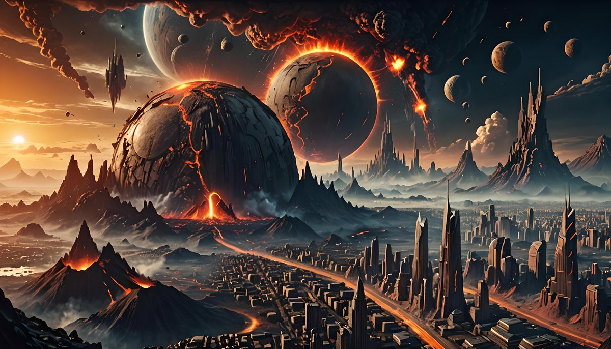 Bryantist's tweet photo. Volcano planet made with AI #NightCafe #Futuristic #SciFi #AIart @NightcafeStudio https://t.co/bfER35ZWYk