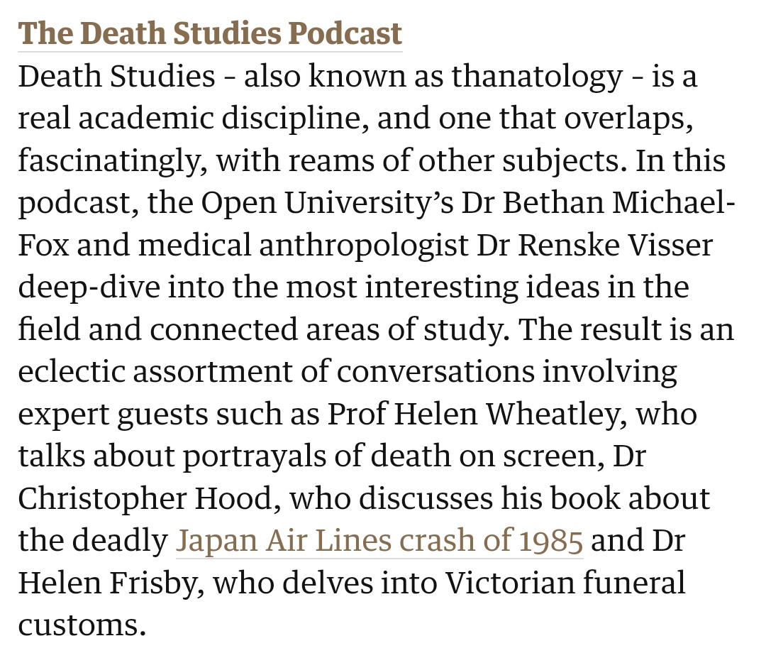 We've just been alerted to the fact we're in <a href="/guardian/">The Guardian</a>! Thanks Rachel Aroesti for choosing us as part of the top 5 podcasts about death! 

theguardian.com/tv-and-radio/a…