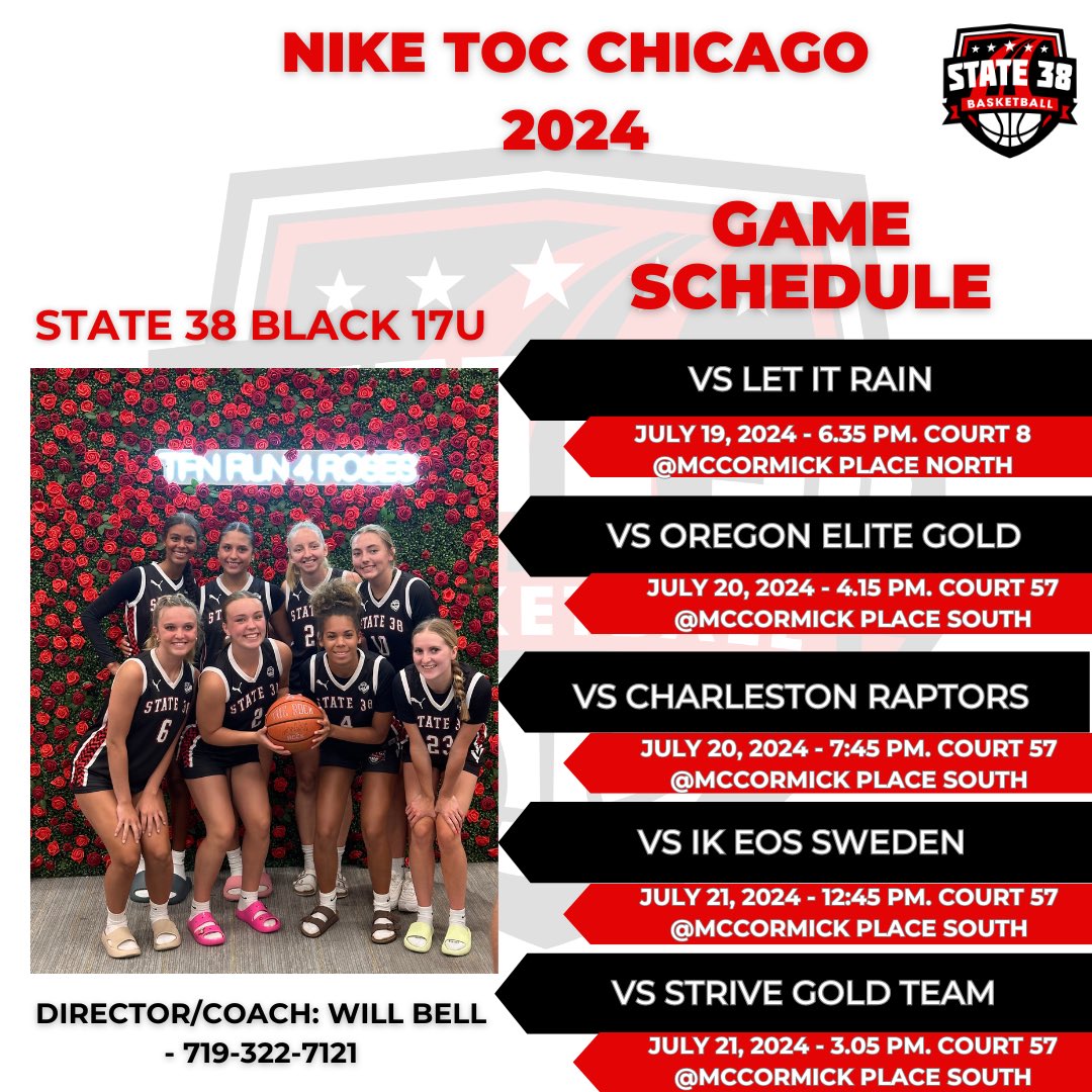 state38bball's tweet photo. Our schedule for the upcoming Nike TOC Chicago! We are locked in and ready to compete! Coaches we would love to see you at some games! #statefactor https://t.co/sSOV05nBzT