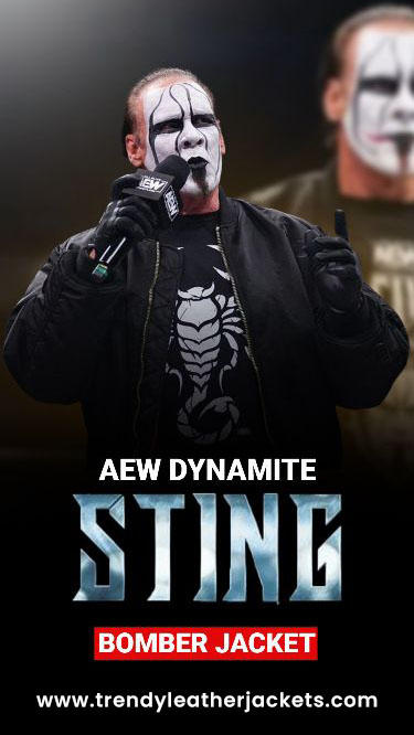 trendyjacket's tweet photo. The "AEW Dynamite Sting Bomber Jacket" is a striking and bold piece inspired by the legendary wrestler Sting from AEW Dynamite. 
Visit Our Website: https://t.co/RuBotnwB81...
Contact Us: +1(214)584-3644
#TrendyLeatherJackets #Sting #AEWDynamite https://t.co/OIHMznC9lK