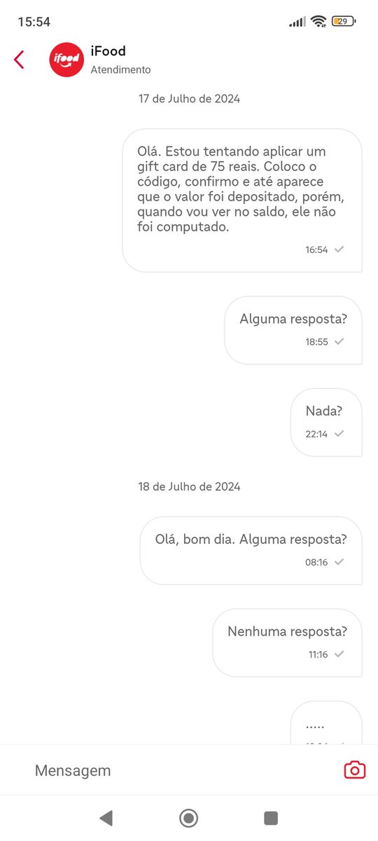 caiquetxro's tweet photo. @iFood Seria tão bem receber uma resposta de vocês. 1 dia e nenhuma resposta. https://t.co/bK0hm0H2aE