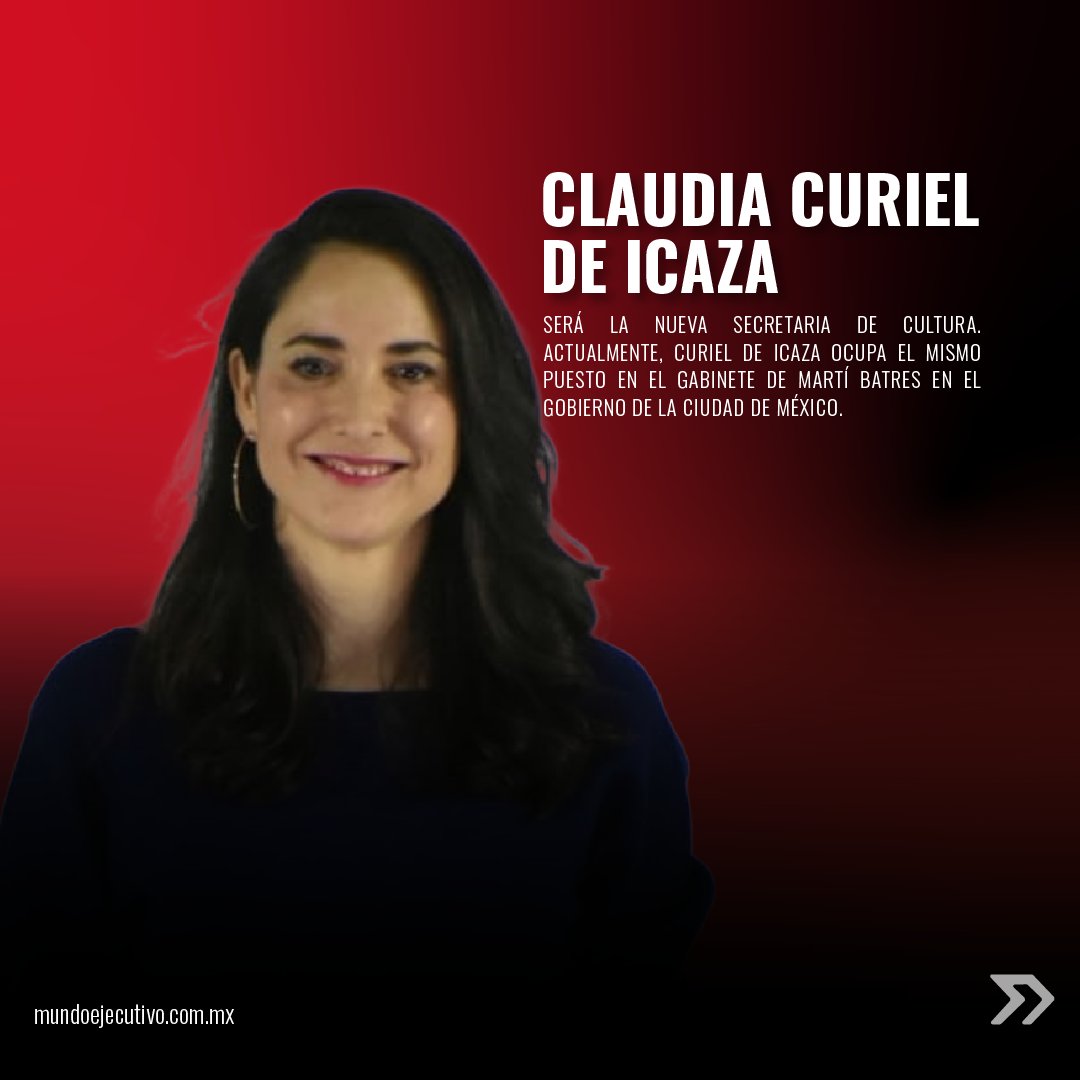 MundoEjecutivo's tweet image. Claudia Curiel de Icaza ha sido designada como la nueva secretaria de Cultura. Actualmente, ocupa el mismo puesto en el gabinete de Martí Batres en el Gobierno de la Ciudad de México.

#ClaudiaCurielDeIcaza #SecretariaDeCultura #Designación #Gobierno #noticias
