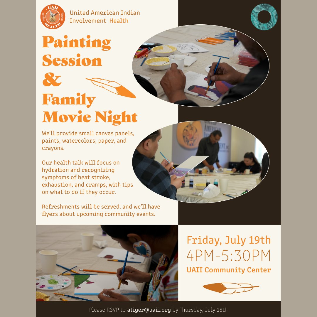 🎨🎥 Join us for a free painting session and family movie night! 

Please RSVP to atiger@uaii.org by Thursday, July 18th to ensure we have enough supplies for everyone.

📅 Friday, July 19th
⏰ 4 PM-5:30 PM
📍 UAII Community Center, 1453 W Temple St. Los Angeles, CA 90026