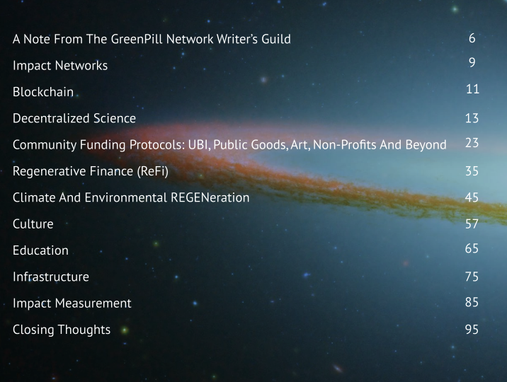 Impact Networks: How Crypto is Being Used To Regnerate the world 

^^ new book drop from the <a href="/greenpillnet/">greenpill.network</a> writers guild

The book showcases tangible ways crypto is being used to create positive sum outcomes.  Readers will go be taken on a journey of the diverse networks of