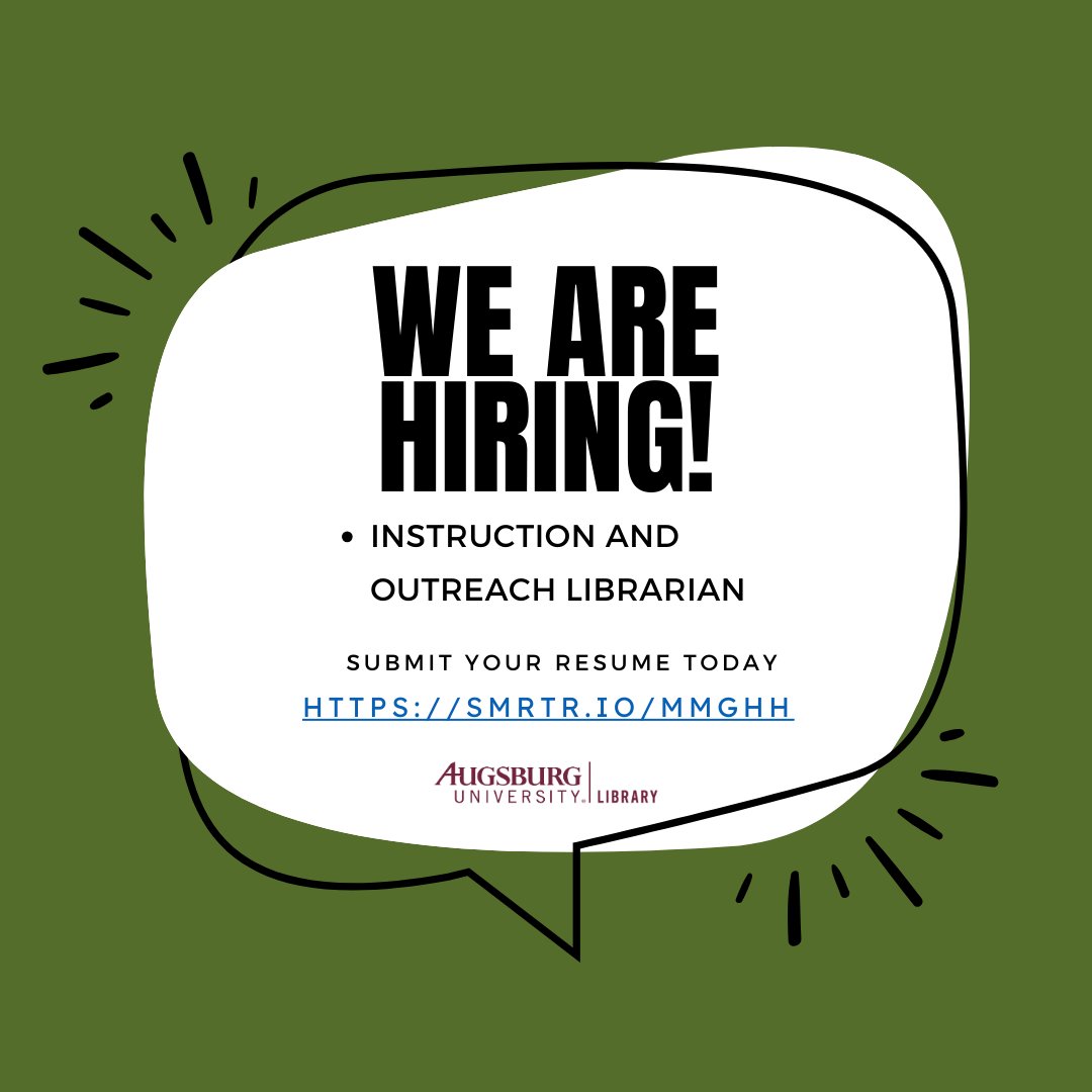 Are you new to the library world? Looking to make a switch to higher education? Want to work with a great team of folks? We're hiring 3 FT Instruction and Outreach librarians! Check out the job posting and submit your resume here: smrtr.io/mmghh