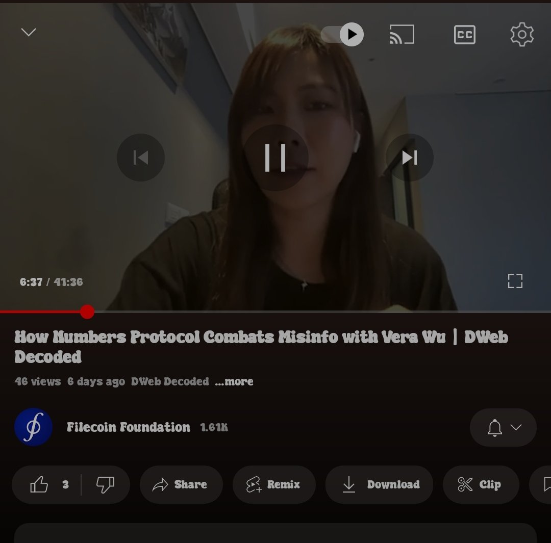 LeonardII13's tweet photo. Numbers on #DwebDecoded
This week on DWeb Decoded,
- Vera Wu of Numbers Protocol was present and discussing about blockchain as a content authentication tool and the role of Al in combating misinformation. https://t.co/KwrDx2cXFl