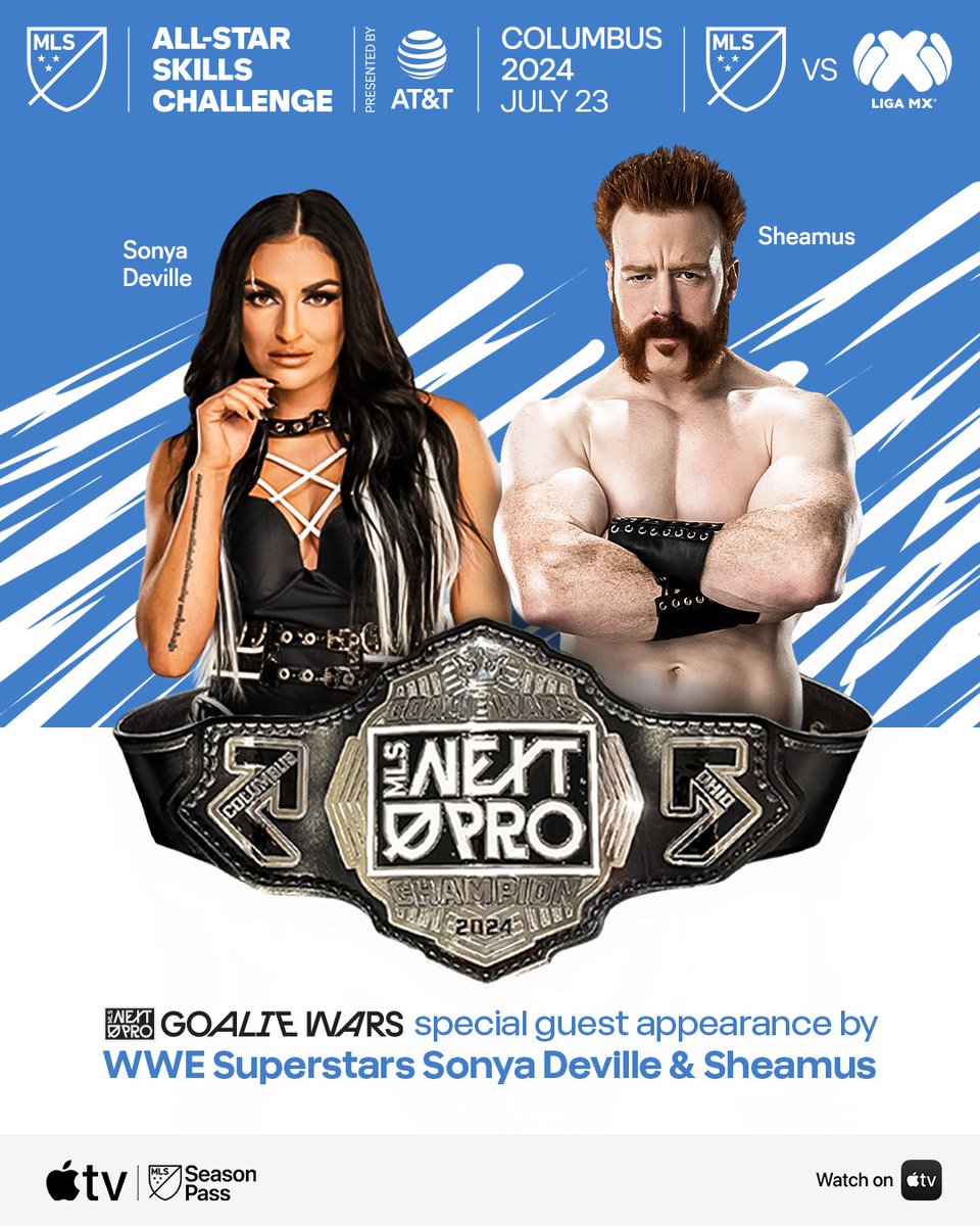 MLSNEXTPRO's tweet photo. Four 'keepers will be battling for the Goalie Wars belt...

So we're bringing in some folks who know a thing or two about that. 💥

@WWE Superstars @SonyaDevilleWWE & @WWESheamus will make a special appearance during Goalie Wars at the #MLSAllStar Skills Challenge: https://t.co/TSHM1sPwyt