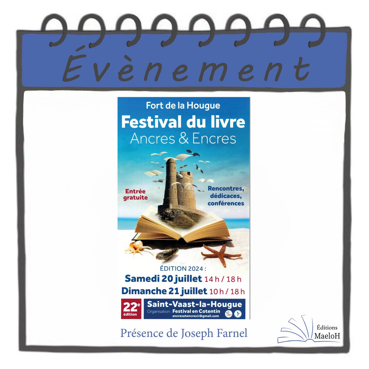 EditionsMaeloh's tweet photo. Joseph Farnel sera présent au salon du livre de Saint-Vaast-la-Hougue (50).
Il y présentera son dernier opus, Le privé en perd la tête.

#editionsmaeloh  #livre #roman #nouveautelitteraire 
#lepriveenperdlatete #josephfarnel
#salondulivre #saintvaastlahougue #manche #normandie https://t.co/EFz3vCrdWL