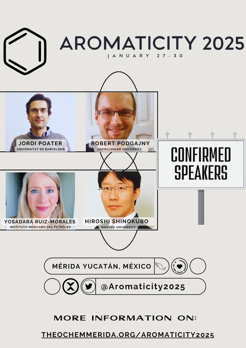 Aromaticity 2025 (@aromaticity2025) on Twitter photo Don't miss out on #Aromaticity2025!
Join us to hear from top experts like
Jordi Poater <a href="/jordipoater/">Jordi Poater</a>
Robert Podgajny <a href="/RPodgajny/">Robert Podgajny</a>
Yosadara Ruiz-Morales
Hiroshi Shinokubo <a href="/borylation/">Hiroshi Shinokubo</a>
Ensure your participation by registering before Oct 15, 2024.
Details at: theochemmerida.org/aromaticity2025 Don't miss out on #Aromaticity2025!
Join us to hear from top experts like
Jordi Poater <a href="/jordipoater/">Jordi Poater</a>
Robert Podgajny <a href="/RPodgajny/">Robert Podgajny</a>
Yosadara Ruiz-Morales
Hiroshi Shinokubo <a href="/borylation/">Hiroshi Shinokubo</a>
Ensure your participation by registering before Oct 15, 2024.
Details at: theochemmerida.org/aromaticity2025