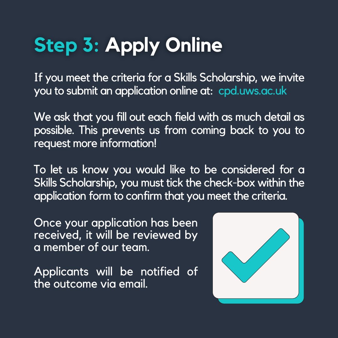 UWS_CPD's tweet photo. Apply for a Skills Scholarship in 3 simple steps! 😊
View our growing catalogue of short courses here:
https://t.co/pKMTt6C8mK
#WorkforceDevelopment #CPD #Scotland #FundedTraining #ProfessionalDevelopment #Upskilling #HRTwitter https://t.co/hvT50bQpY7