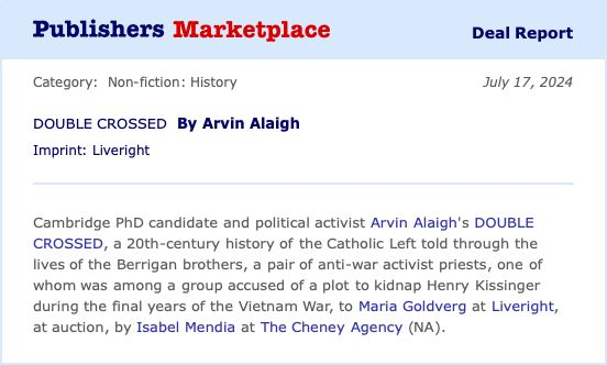 i'm writing a book! thrilled to dive into this sprawling project on the 20th c. Catholic Left, the Harrisburg Seven trial, mid-century anti-war politics, and the Berrigan brothers — and so excited to have the perfect home for it with <a href="/LiverightPub/">Liveright Books</a> / <a href="/wwnorton/">W. W. Norton & Company</a> 🖤🖤