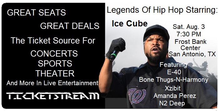TicketStream1's tweet photo. Don’t miss Legends of Hip Hop Starring: Ice Cube. Sat. Aug. 3rd - 7:30PM Frost Bank Center, San Antonio, TX Featuring performances by E-40, Bone Thugs-N-Harmony, Xzibit, Amanda Perez, N2 Deep And More. #IceCube #LegendsOfHipHop #TicketsOnSaleNow #TSN https://t.co/dZYdruSvGW https://t.co/1ctKvmdKIG