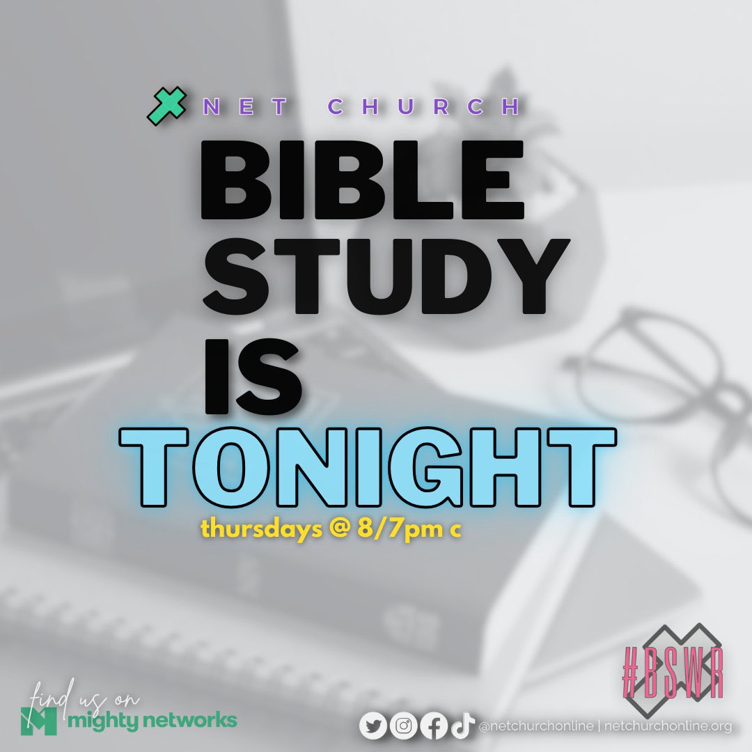 netchurchonline's tweet photo. Bible study is tonight at 8/7c (12 utc)!
Join us from our online platform or on IG Live. #BSWR #BibleStudy https://t.co/cVn3ZDIMBs