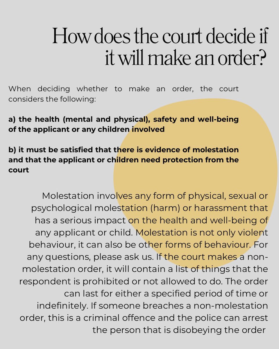 Explaining Family Law: Non-Molestation Orders. See here for our guide to how they work and how we can help you. Please get in touch with any questions you might have: 

Phone: 01273 205805
E-mail: advice@brightonandhovelaw.co.uk 

#familylaw #familylawyer #brightonandhove #legal
