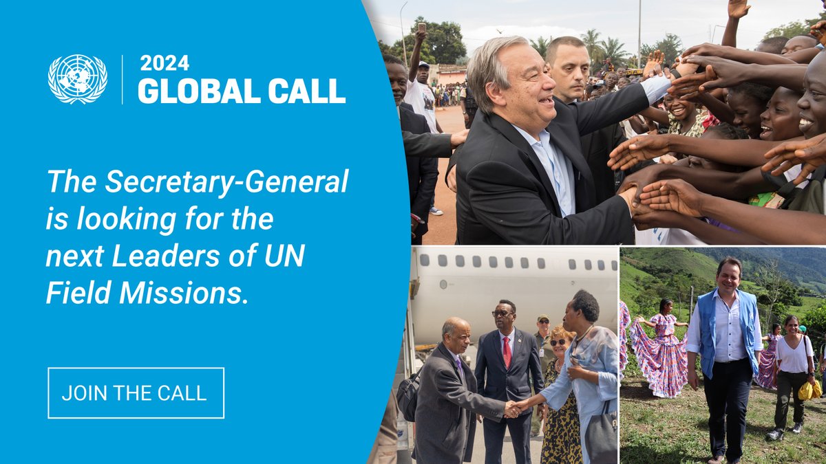 UNDPPA's tweet photo. #UNGlobalCall: The Secretary-General has extended his Call for nominees to serve as his Special Representatives or Deputy Special Representatives. Apply today to make a difference as the next @UN Field Mission leader.

#JointheCall by 15 August: https://t.co/oQYsLw1Hrl https://t.co/fU10ncHS7S