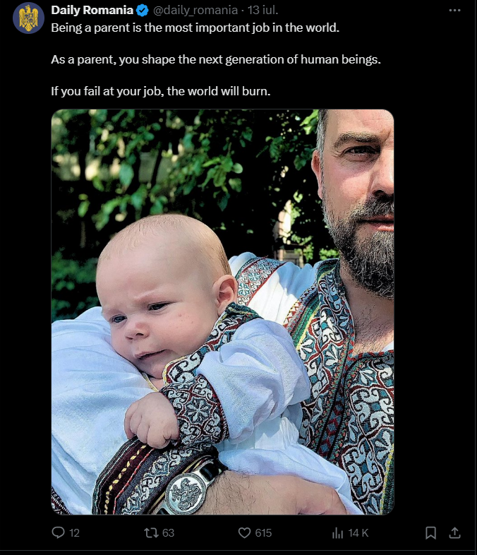 CostinAndriess's tweet photo. Observ că bolșevicii înfășurați în prapuri, diagonale și costume populare de la "Daily Romania" m-au blocat.
Pagina, administrată de asociația #neamunit a lui Aureliu Surulescu (dezvăluirea acestui detaliu i-a supărat cel mai tare),
a renunțat între timp și la mesajele subversive, mascate ca matrioșcele în trei straturi de ironii, și s-au dat în vileag ca șoșocari.