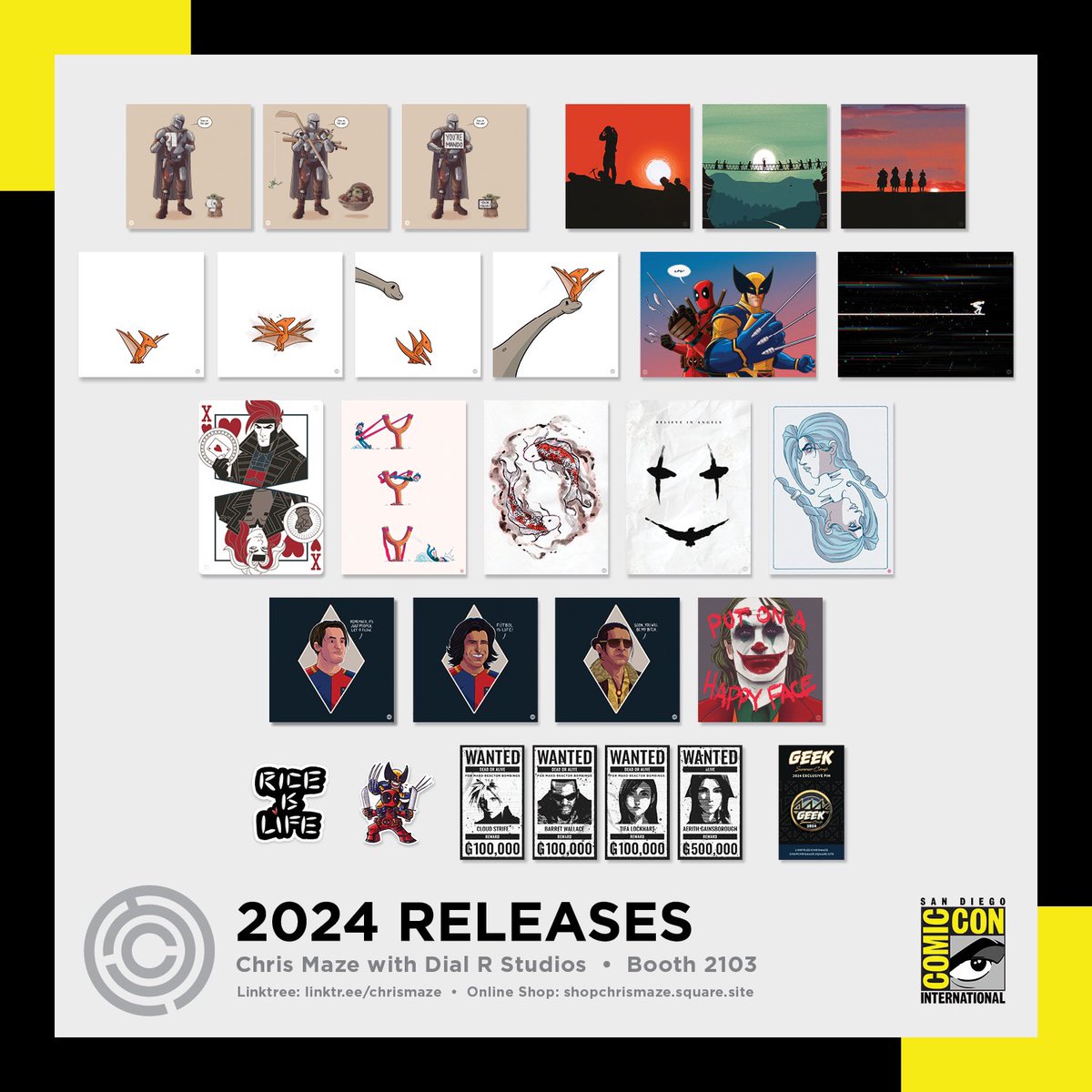MAZEhimself's tweet photo. THIS IS IT! All new products for #SDCC have been revealed. HUGE props goes to the team at @SD_Comic_Con for amplifying my work and many others. They’re the real MVPs! I have more info coming after this. There may be a few more surprises. I’m not done yet! https://t.co/3w1eaWdLfW
