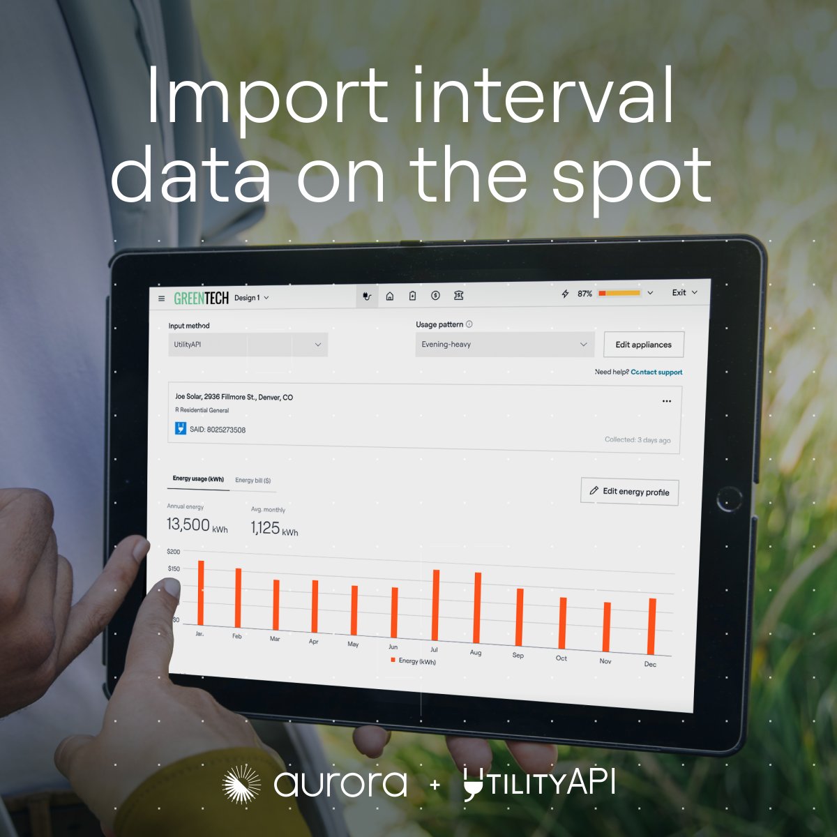 aurorasolarinc's tweet image. We are thrilled to introduce an innovative integration between #AuroraSolar and #UtilityAPI, enabling you to elevate their #solar and #storage modeling in Aurora with the precision of homeowner interval data from UtilityAPI. Keep those sales opportunities knocking! ✊🚪☀️