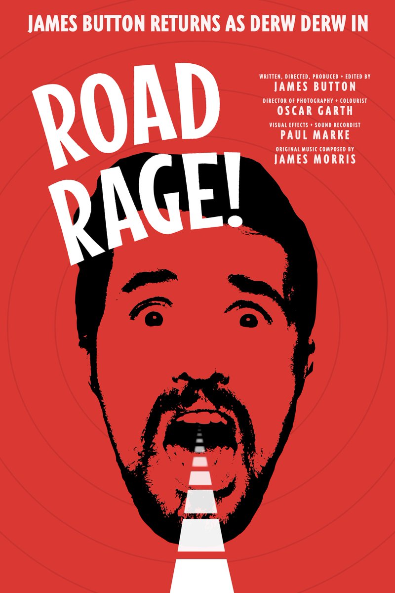 #FilmPosters | Here's the artwork for <a href="/JamesButtonFilm/">JAMES BUTTON</a>'s 'Road Rage!'

The #Comedy short screened in our Official Selection last year. It follows grumpy Welshman Derw Derw, as he get sucked into a vortex.

Watch the full film in our Short Film Library: tinyurl.com/mf53pzvw