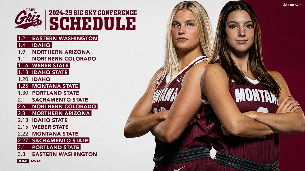 FIRST LOOK: Montana’s Big Sky Conference schedule for 2024-25.

Lady Griz will both open and close their league schedule with defending champion Eastern Washington.